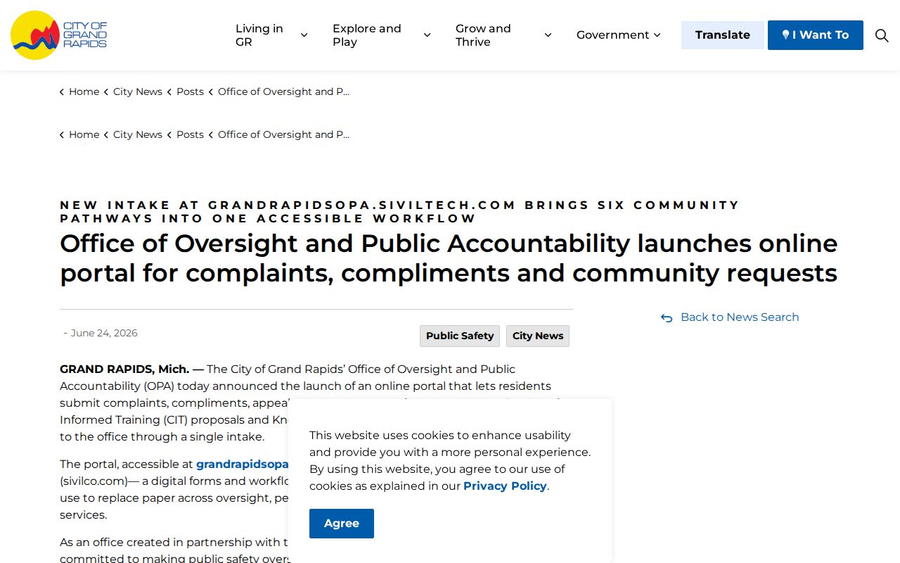 Grand Rapids Sivil police oversight and criminal records portal