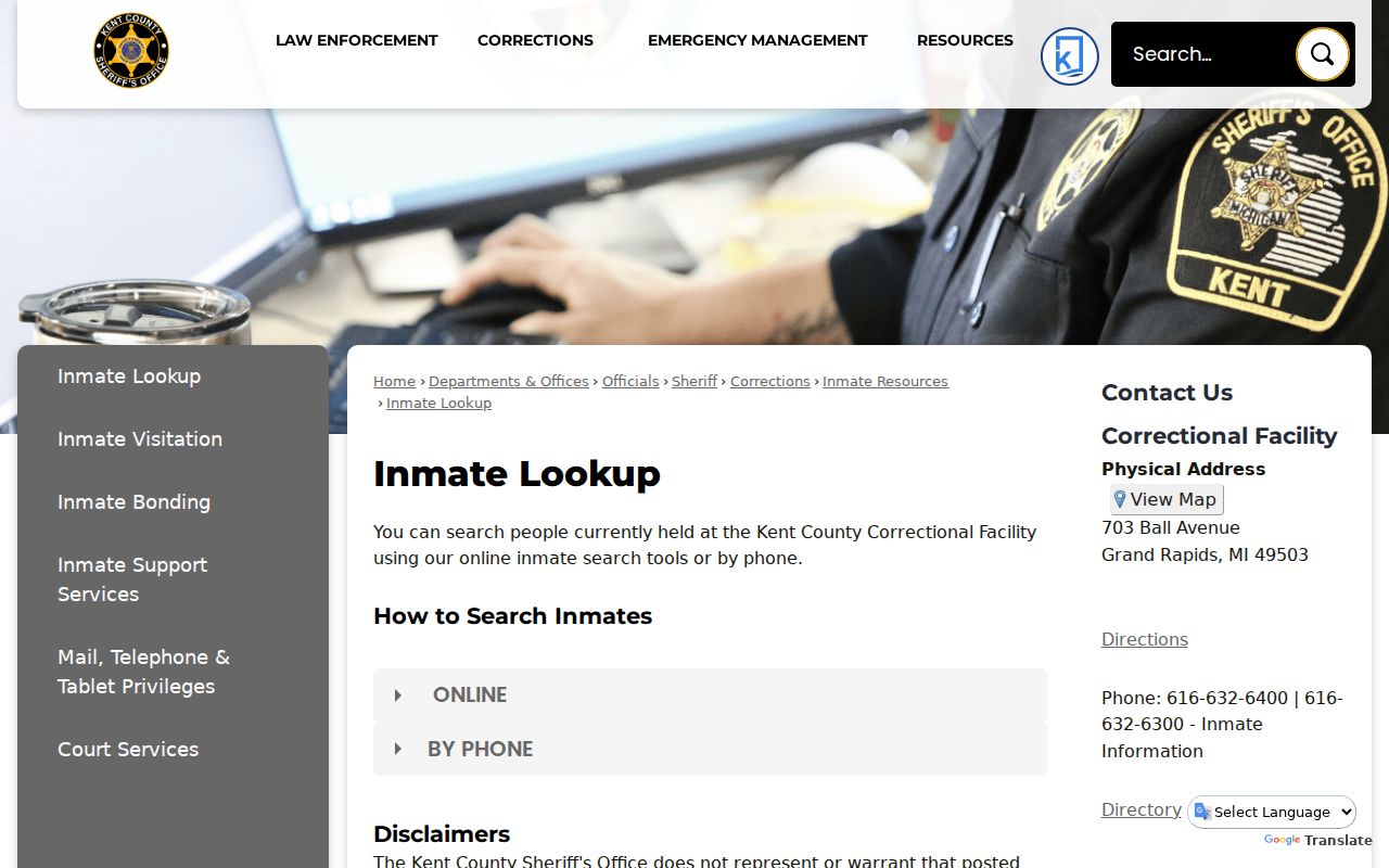 Kent County arrest lookup and Jail Viewer entry