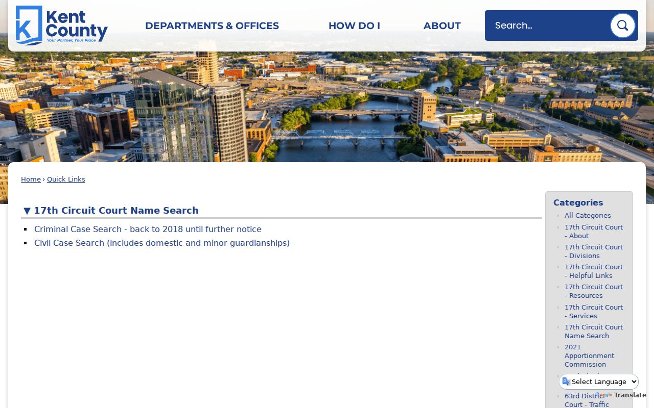 Kent County criminal court case name search entry