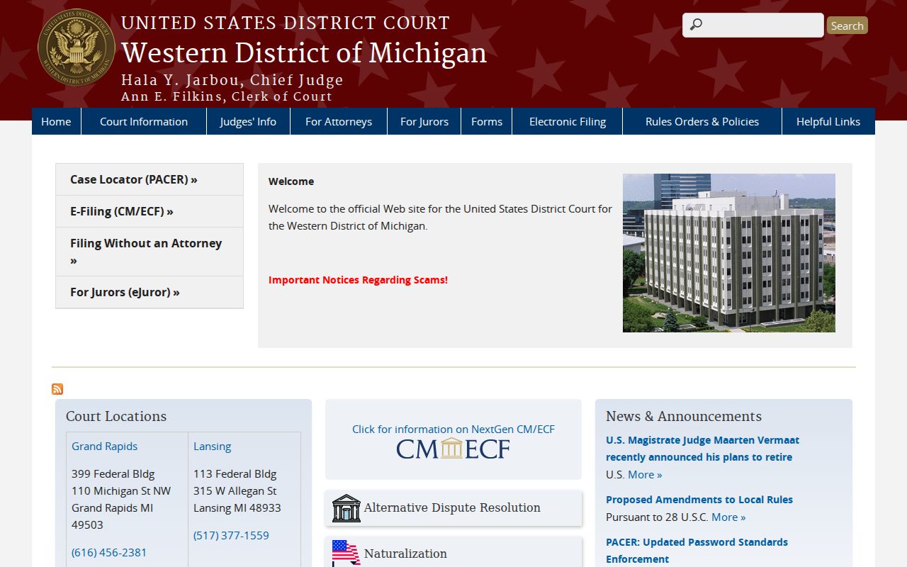Federal criminal court cases for Kent County in the Western District of Michigan