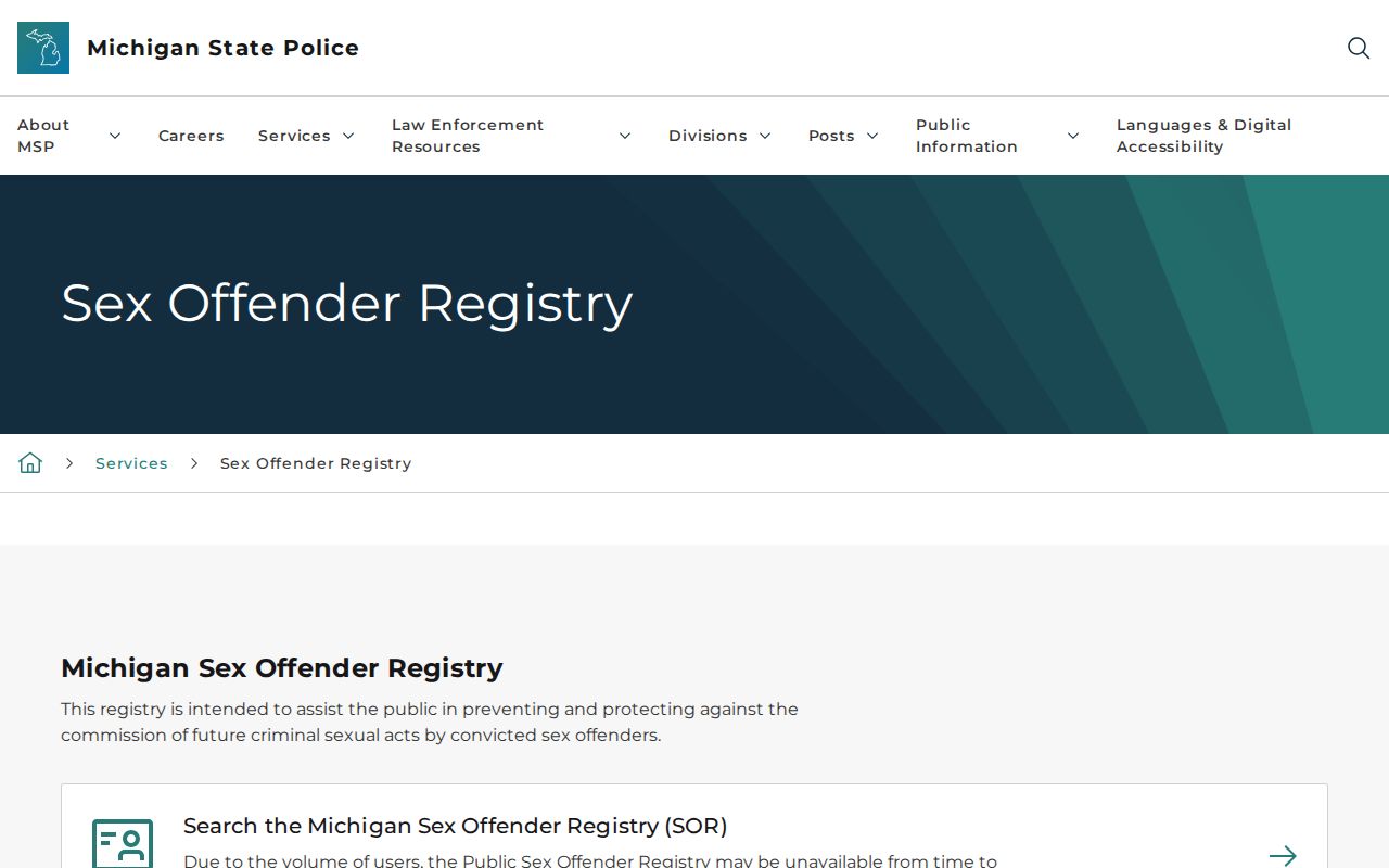 Kent County sex offender registry guide from Michigan State Police