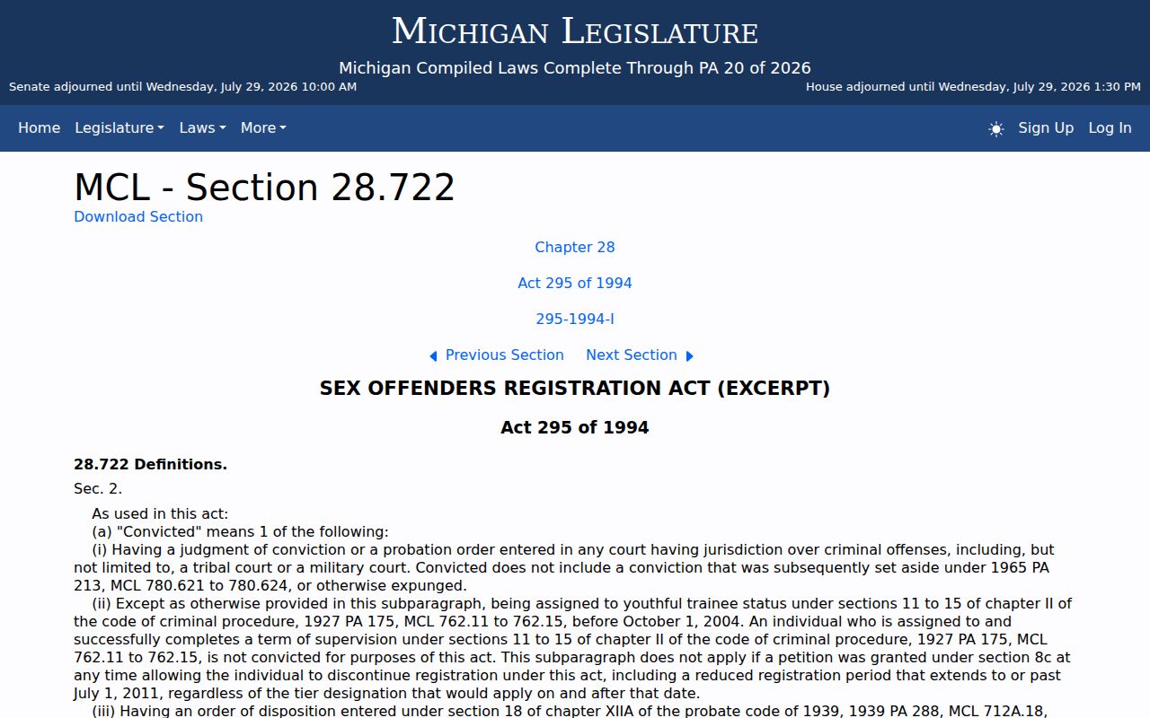 Michigan SORA tier law for Kent County sex offender records