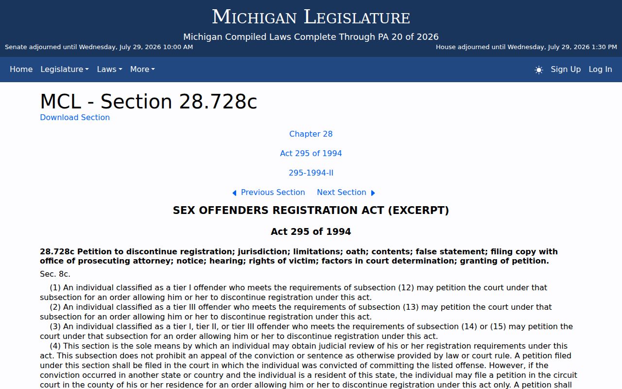 Public dissemination law for Kent County sex offender registry information