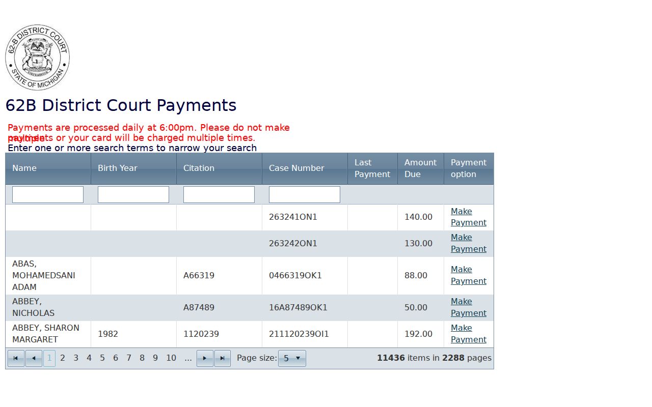 Kentwood criminal records in the 62-B case payment search