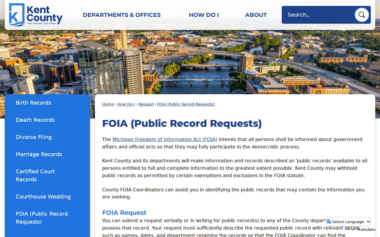 Kent County criminal records FOIA request portal