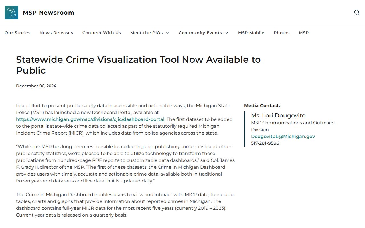 Michigan crime dashboard for Kent County criminal record context