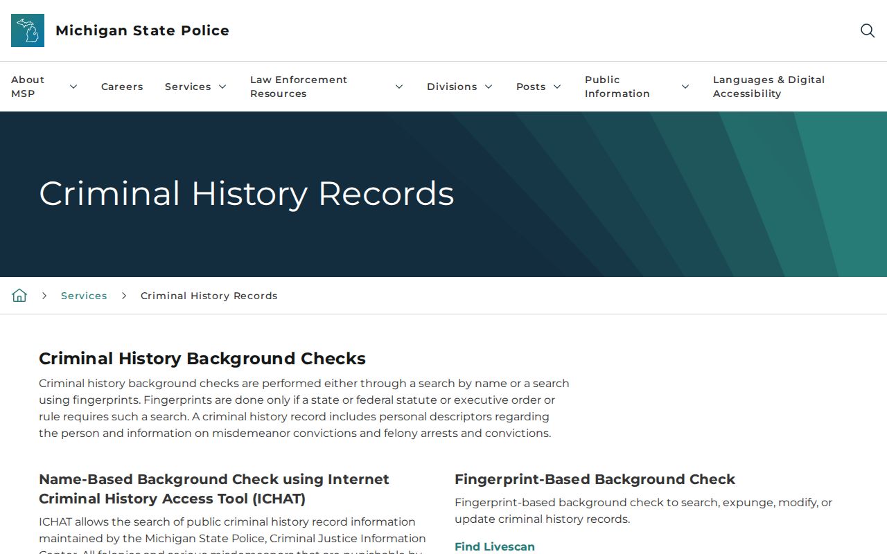 Michigan State Police Kent County criminal history services